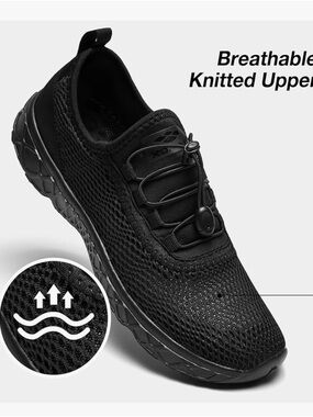 Breathable Knit Slip-On Athletic Sneaker - Black 9.5  Water Shoes A2